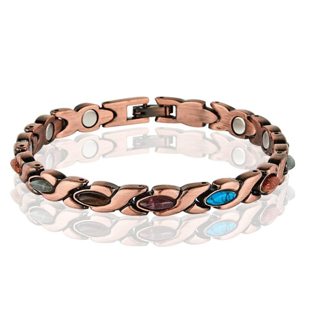 Copper Magnetic Link Color Stone Bracelet Arthritis Pain Relieve Energy Bracelet